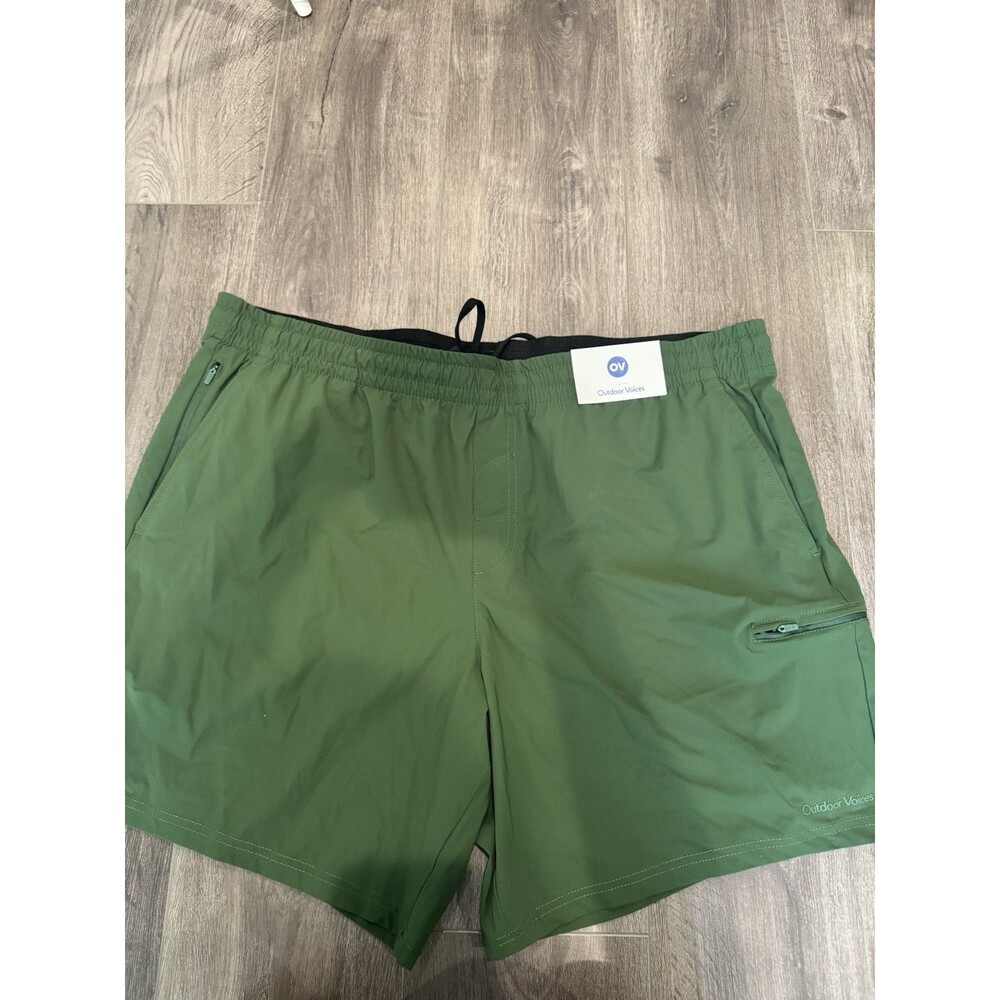 Outdoor Voices Shorts XXL Green Stretch Athletic Drawstring Zip Pockets NWT